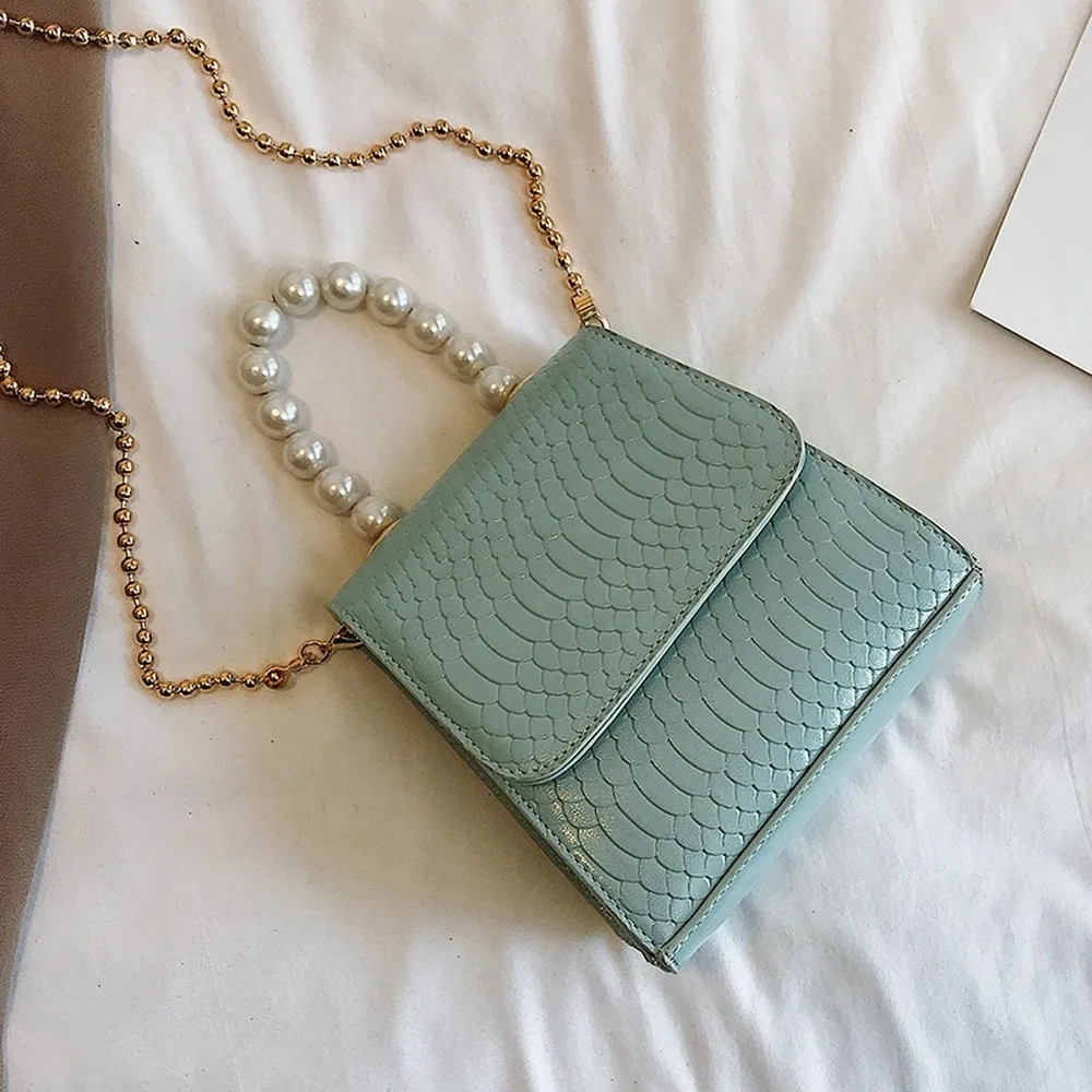 Мини сумка мессенджер с цепочкой и крокодиловым узором из искусственной кожи