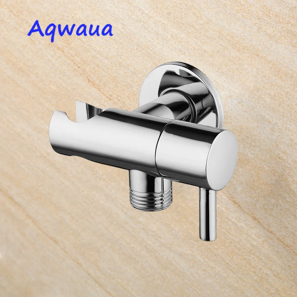aqwaua faucet angle valve with holder water stop valve switch for shower water control bathroom accessories chrome plated free global shipping