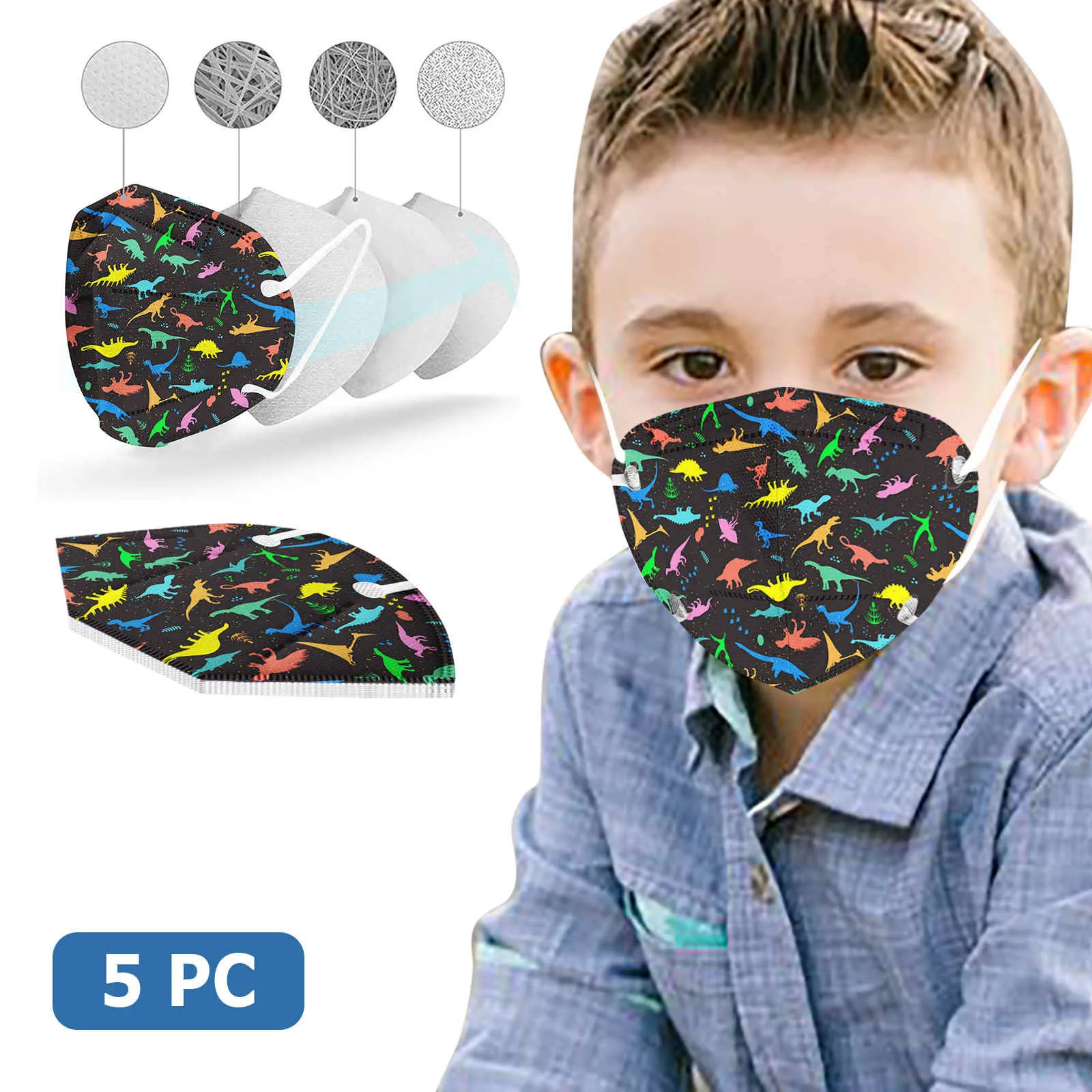 

5PCS Children's Carrton Face Mask Mascarillas Dinosaur Printed Fish Mask Prevention Face Masks Halloween Mask Cosplay for Kids