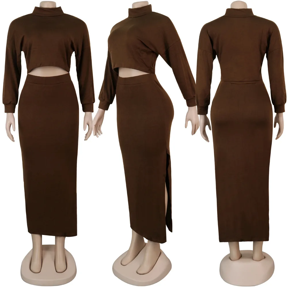 Женский комплект из 2 предметов серый повседневный костюм свитера с высоким