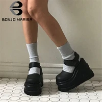 bonjomarisa brand punk goth cover toe platform wedges thick heels women shoes hook loop design summer womens sasndals 2021