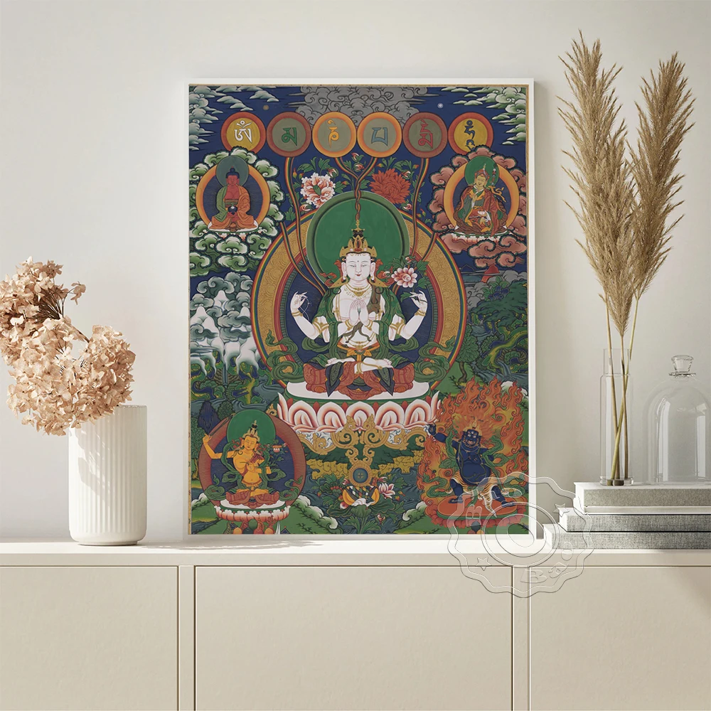 

Tibetan Buddhism Thangka Art Prints Poster Buddha Illustration Retro Canvas Painting Bodhisattva Wall Stickers Home Decor Gift