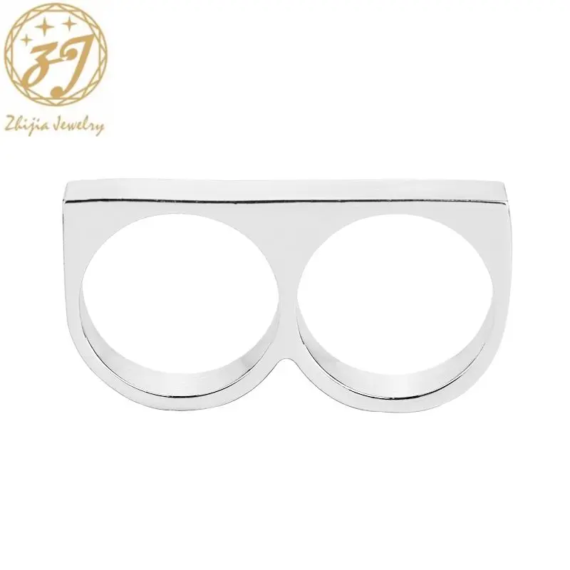 zhijia two finger rings man metal hard ring for party 2 fingers Ring Rebellious revolt personality Jewelry creative | Украшения и