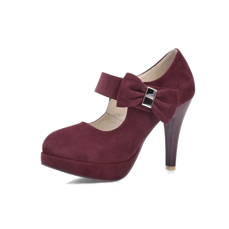 Женские туфли на платформе и каблуке замшевые лодочки с круглым носком бантом