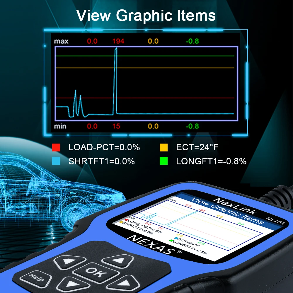 Диагностический сканер NEXAS NL101 OBD2 профессиональный прибор для диагностики