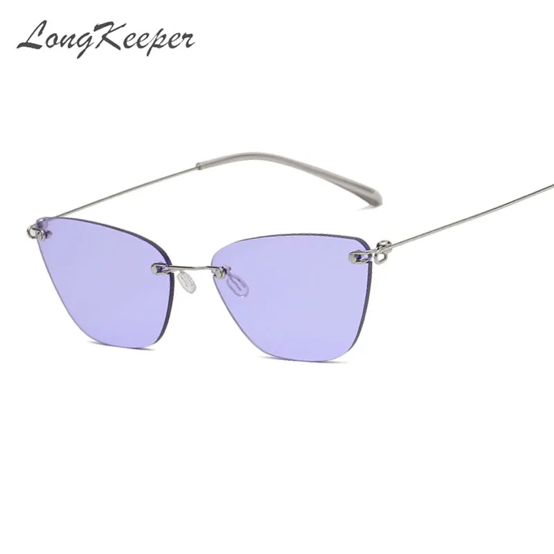 

Vintage Square Cat Eye Sunglasses Women 2021 Rimless Purple Black Sun Glasses Metal Legs Female Trend Gafas De Sol Mujer UV400