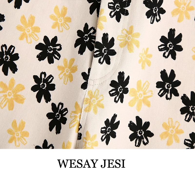

WESAY JESI 2021 Summer Women's New Style Trousers Flower Print Pastoral Style Slim Fashion Pants With Pockets