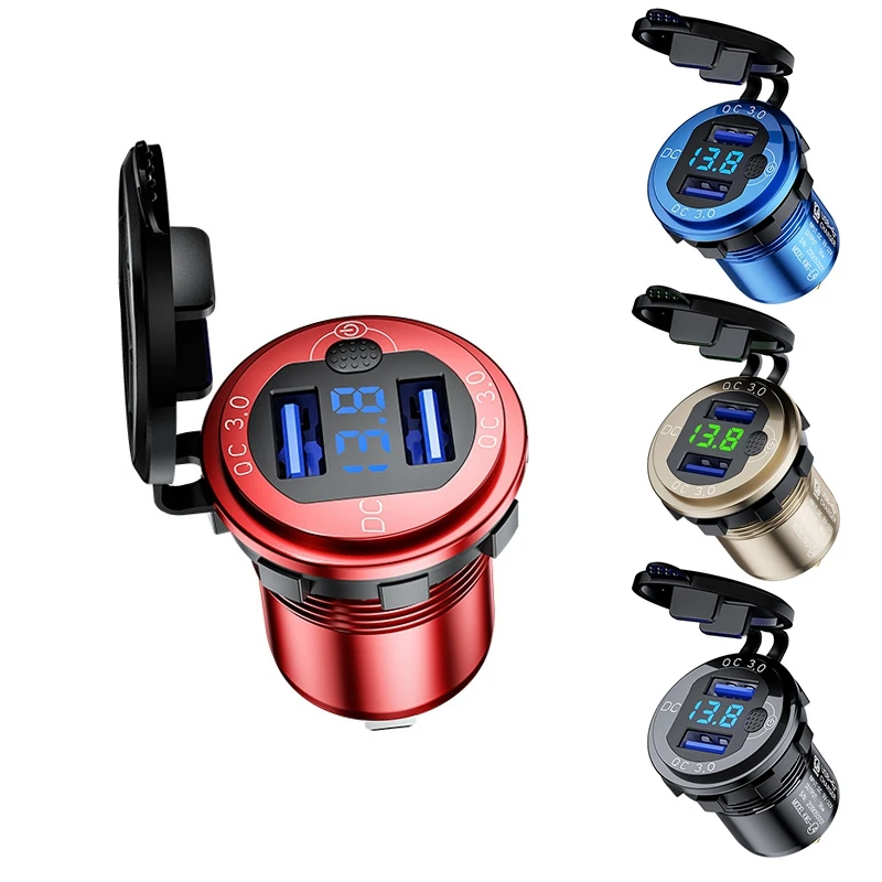 

Kewig автомобильное зарядное устройство Usb Qc 3.0A с двумя Usb-разъемами и дисплеем напряжения для морского мотоцикла грузовика с жгутом проводов