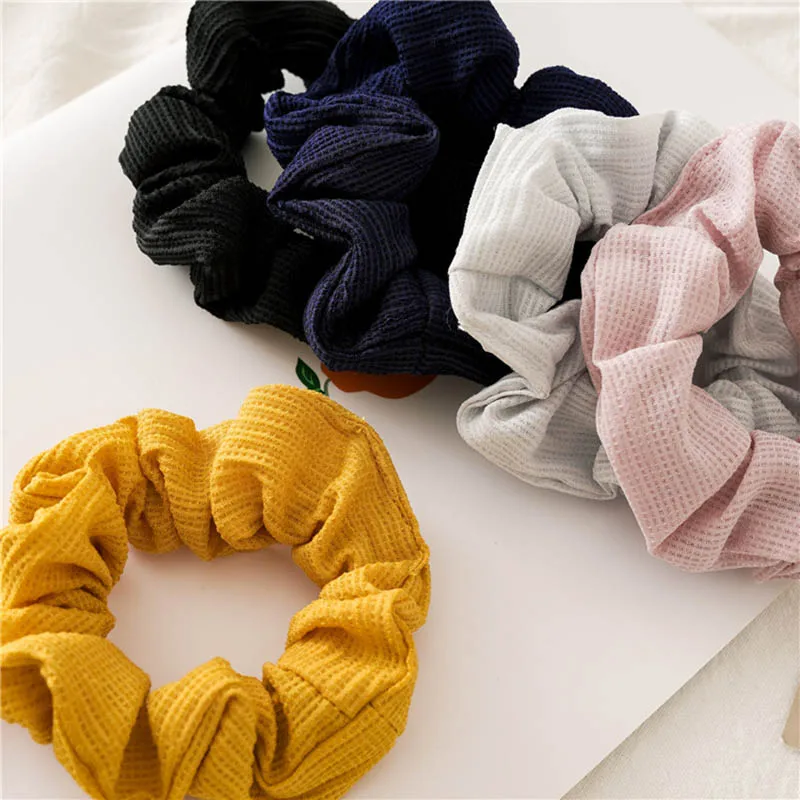 

10 Colors Women Warm Corduroy Big Hair Scrunchies Solid Soft Vintage Hair Gums Striped Wrinkle Fabric Rubber Bands For Hair Bun