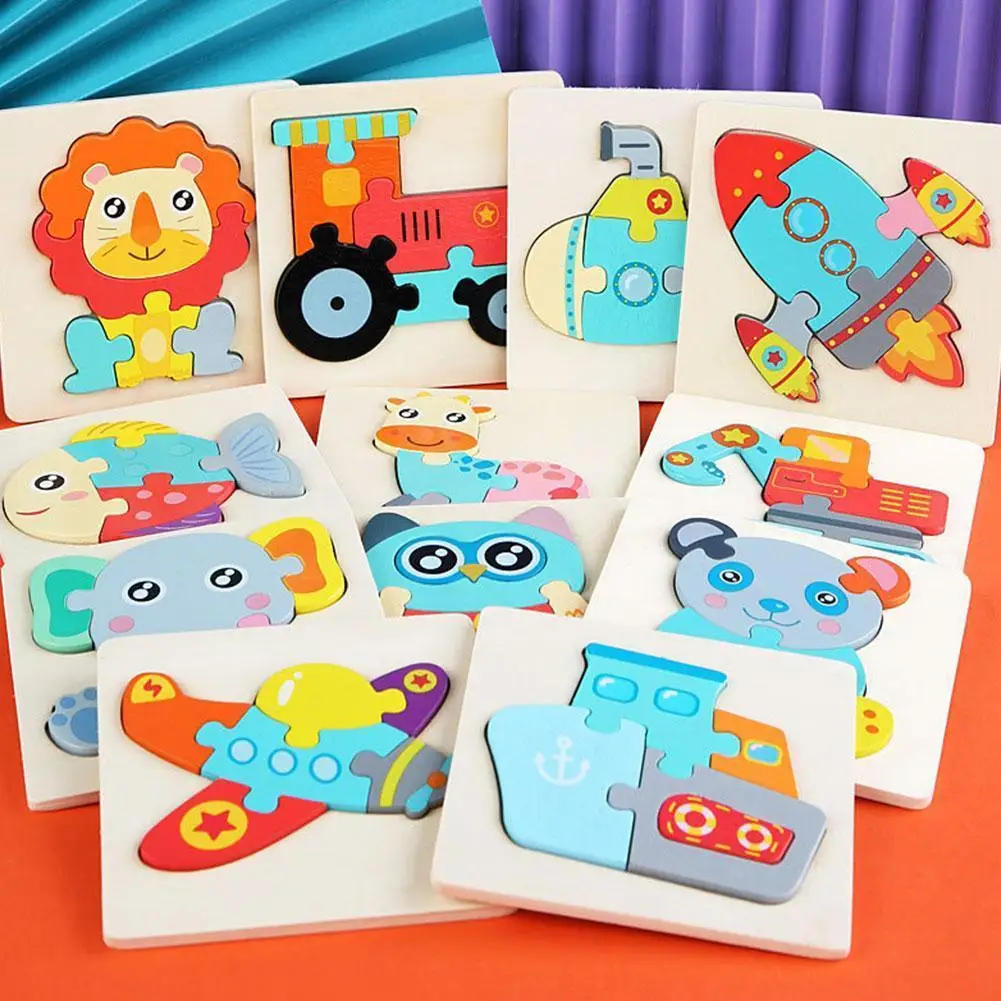 

Мультяшные животные, 3D деревянные пазлы, игрушки Монтессори, деревянные пазлы, детские игрушки, Обучающие пазлы для малышей, лет