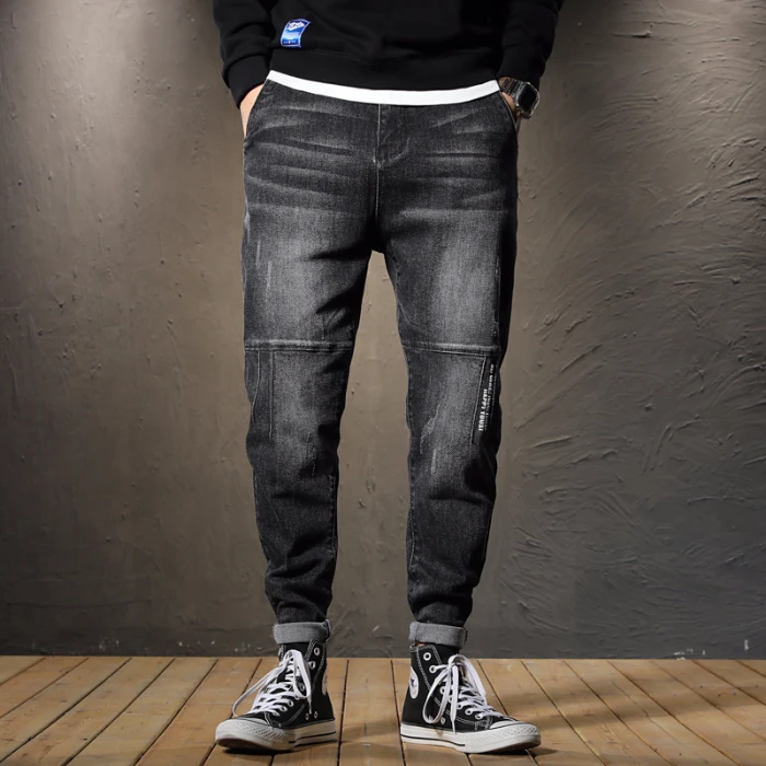 Высокие уличные повседневные мужские джинсы дырявые узкие штаны для