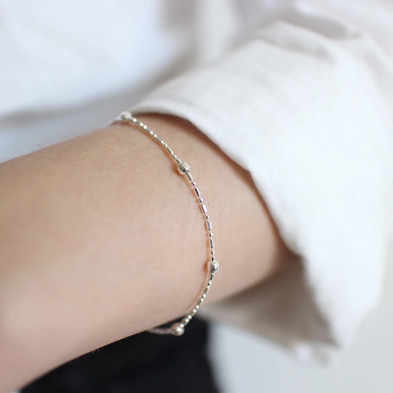 Браслет из серебра 100% пробы с бусинами для женщин|Гибкие и жесткие браслеты| |