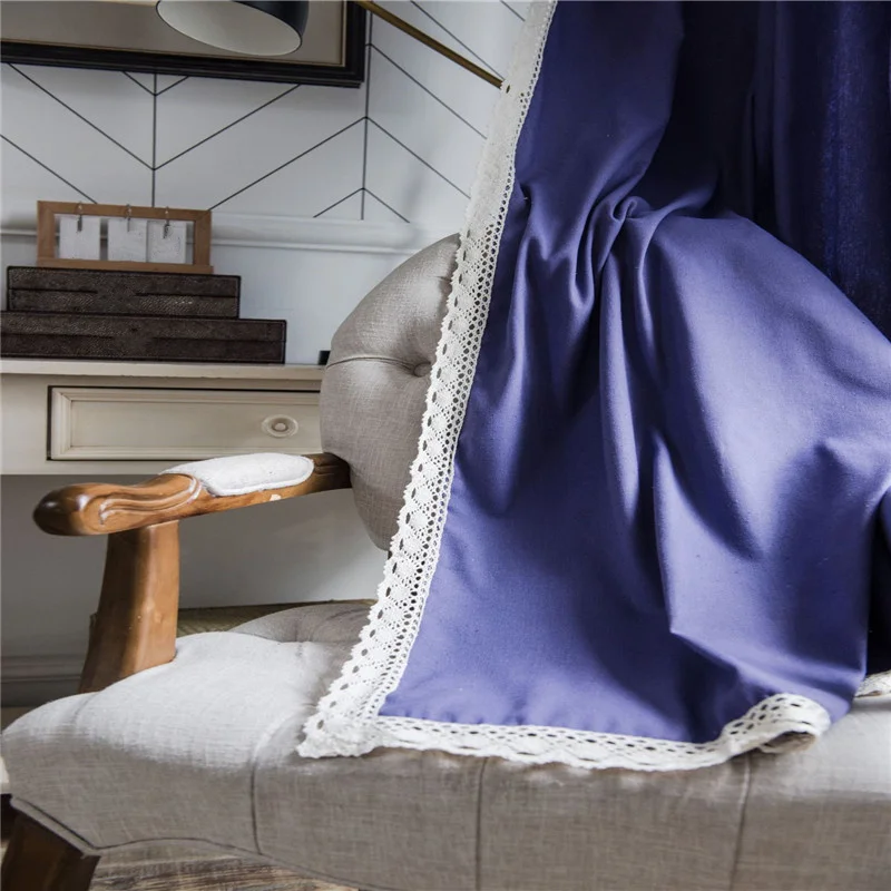 Чистые фиолетовые занавески s кружевные боковые из хлопка и льна полузатенение