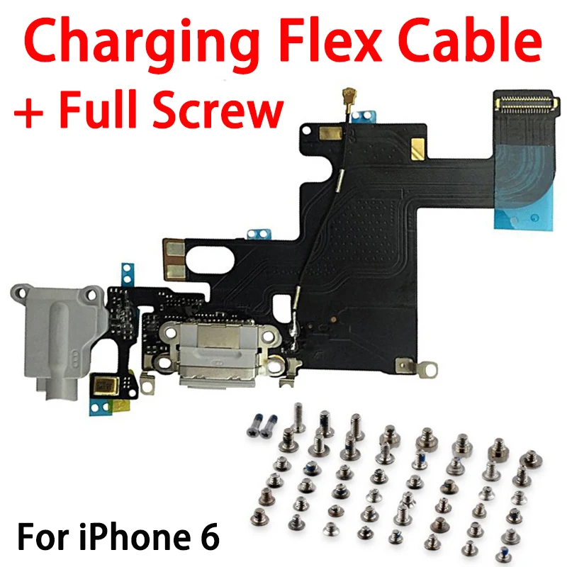 

2PCS/Lot For iPhone 6 Charger Charging Port Dock USB Connector Data Flex Cable Headphone Jack Ribbon + Full Set Screws