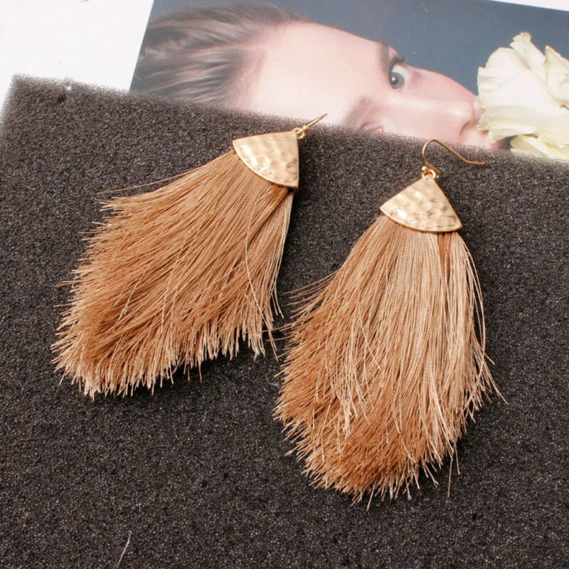 Серьги с кисточками синий зеленый деревенский слеза круглая луна Нерегулярные