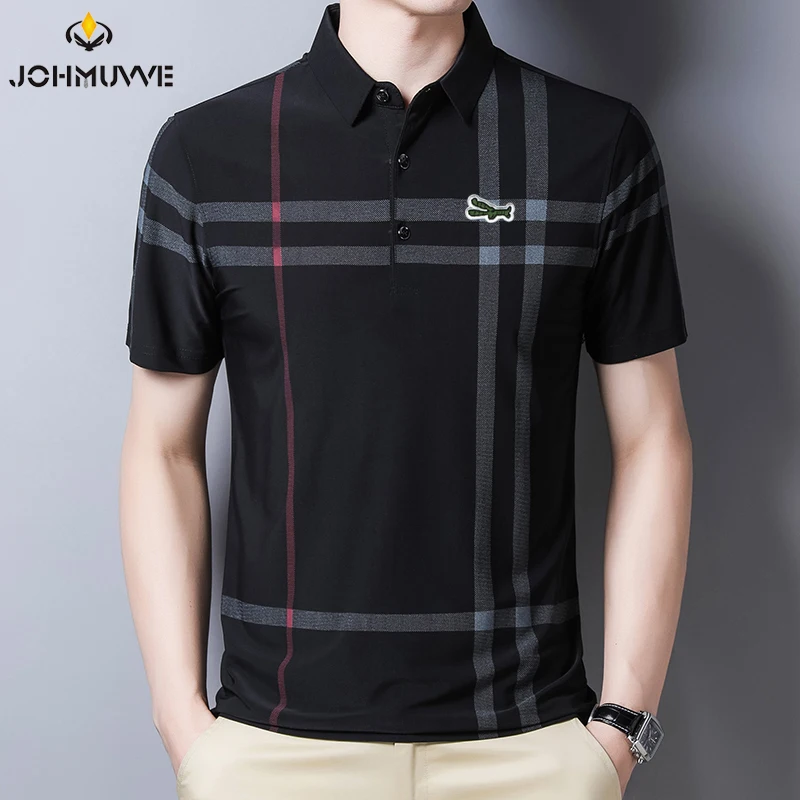

JOHMUVVE New Fashion Polo Shirt Men's Pure Cotton Lapel Puppy Embroidered T-shirt Formal Office Casual Business Short Sleeve