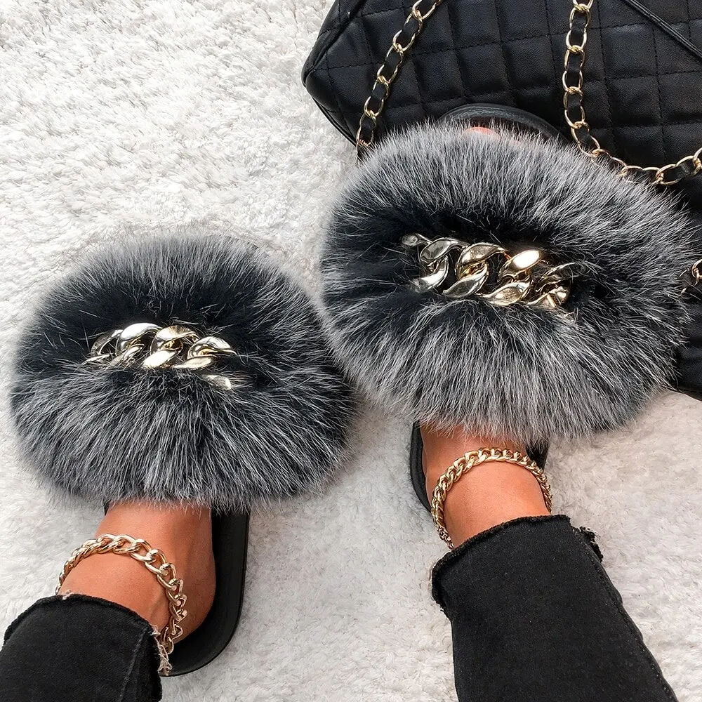 

New Arrival Girl Luxury Fluffy Fur Slippers Ladies Indoor Warm Furry Fur Flip Flops Women Amazing Plush Fur Slides Wholesale Hot