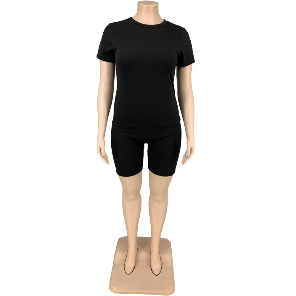 

Zoctuo Plus Size XL-5XL Solid Short Set For Women O-Neck T-Shirt Top Women Set Tracksuits Casual Pencil Short Pant Set For Women