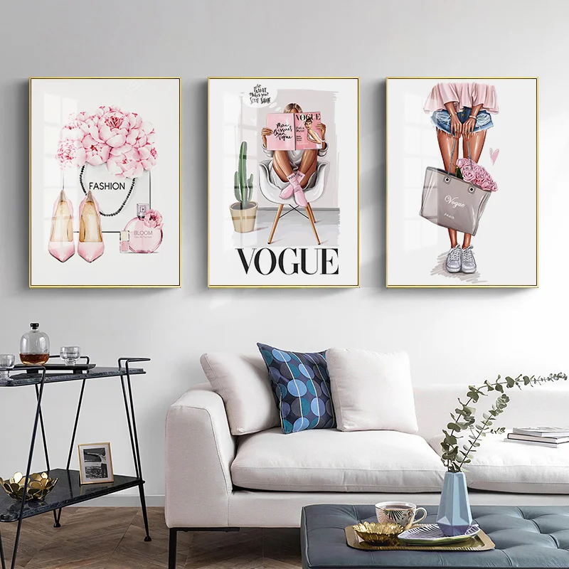

Pink Nordic Poster Printing Fashion Girl Shoes Perfume Flower Quotes Canvas Wall Art Living Room Home Decoration Painting