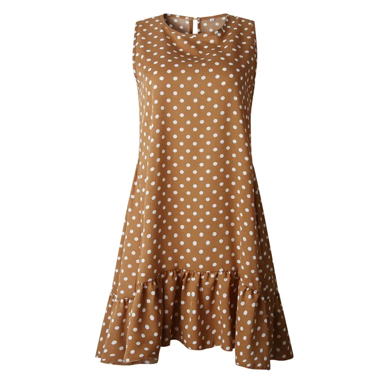 

2021 Explosive Round Neck Sleeveless Polka Dot Loose Frilled Dress