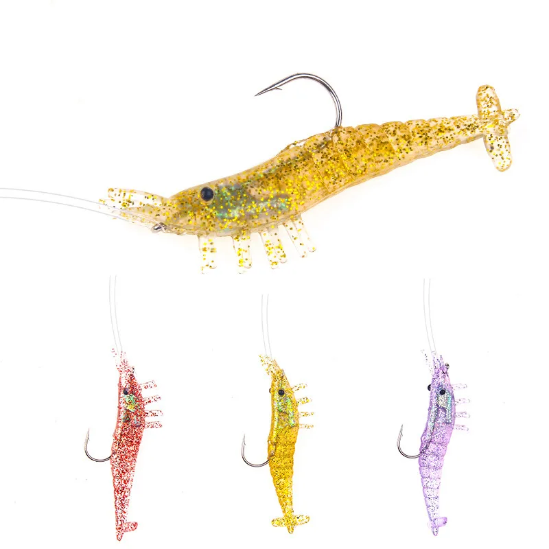 

8Cm Shrimp Soft Bait Glow Grass Shrimps Barbed Hook Day Night Fishing Artificial Lures Lot 3 Pieces Lure Fishing