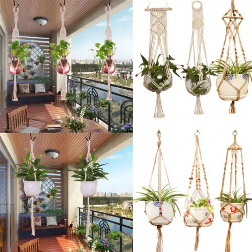 

Hanging Baskets Straw Macrame Plant Hanger Flower Pot Holder Hanger Wall Decoration Courtyard Garden Jute Rope Braided Craft