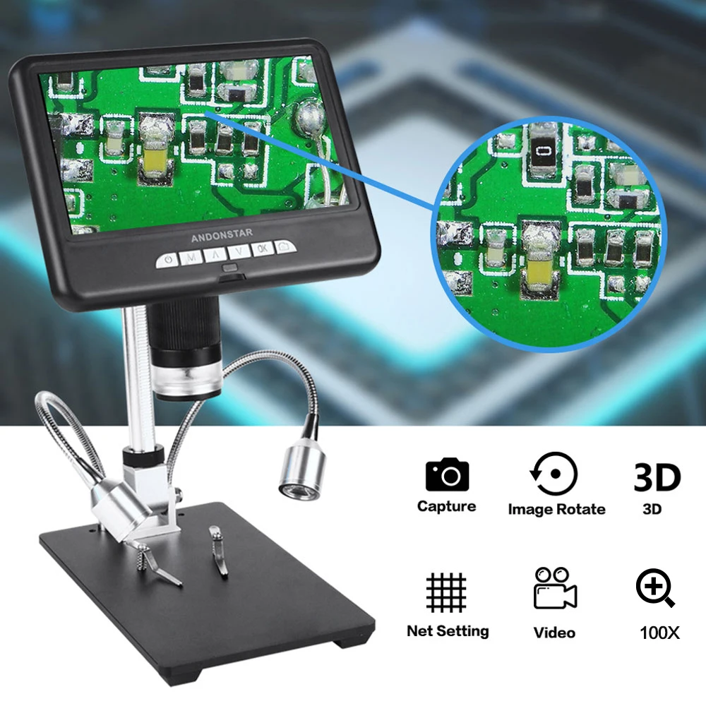 Andonstar-microscopio Digital de larga distancia, herramienta de soldadura para reparación de teléfono/PCB/SMD con imagen giratoria, 3D, AD207