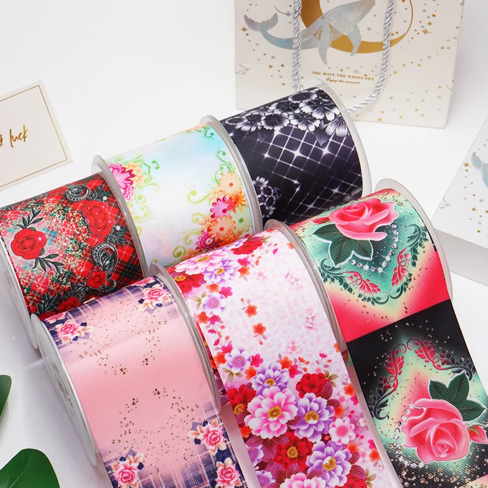

DIY Cartoon Flower Printed Grosgrain Ribbon For Craft Supplies Sewing Accessories 50 Yards. 53259