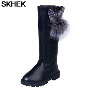 Зимние ботинки SKHEK, детские ботинки для девочек, милые ботинки с бантиком, однотонные детские Нескользящие ботинки для девочек и студентов