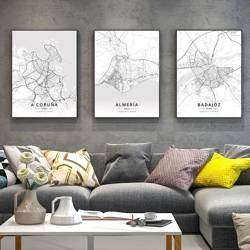 Испания A Coruna Испания, Альмерия, бадайоз, Бильбао, трал, гиджон, гирона, карта плакатов