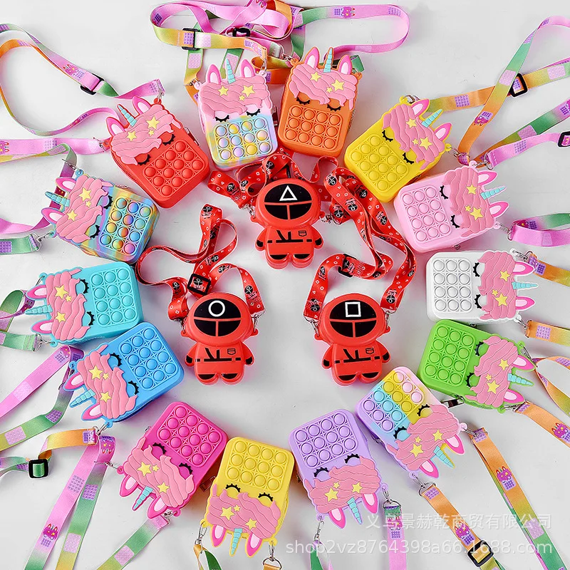 

New Popet Silicone Push Bubble Stationery Storage Bags Sensory Decompression Kawaii Pendant Coin Purse Keychain Popo Fidget Toys