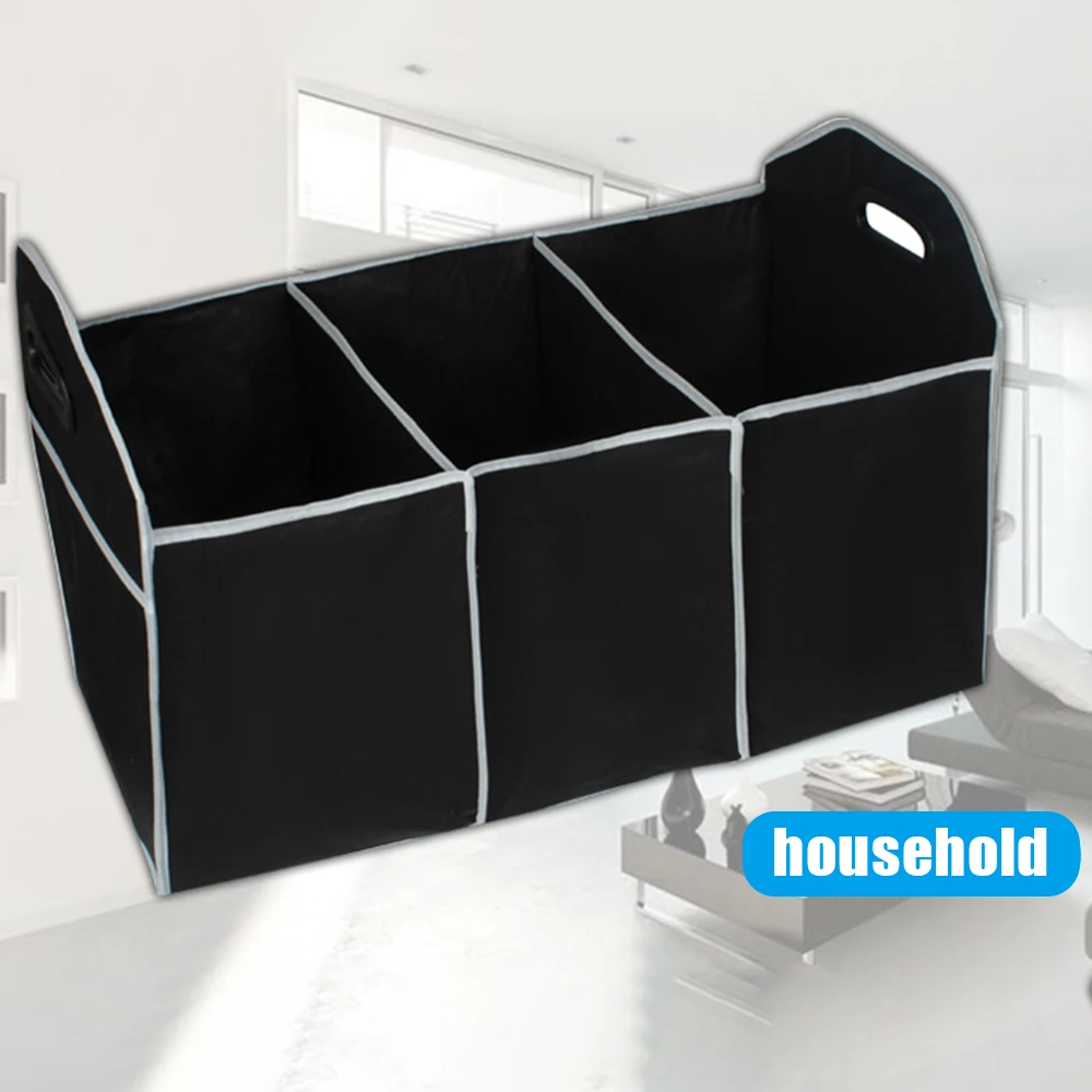 

Multipurpose Car Trunk Storage Box Collapsible Non-woven with 3 Compartments Sturdy Organizer Bag Large Capacity