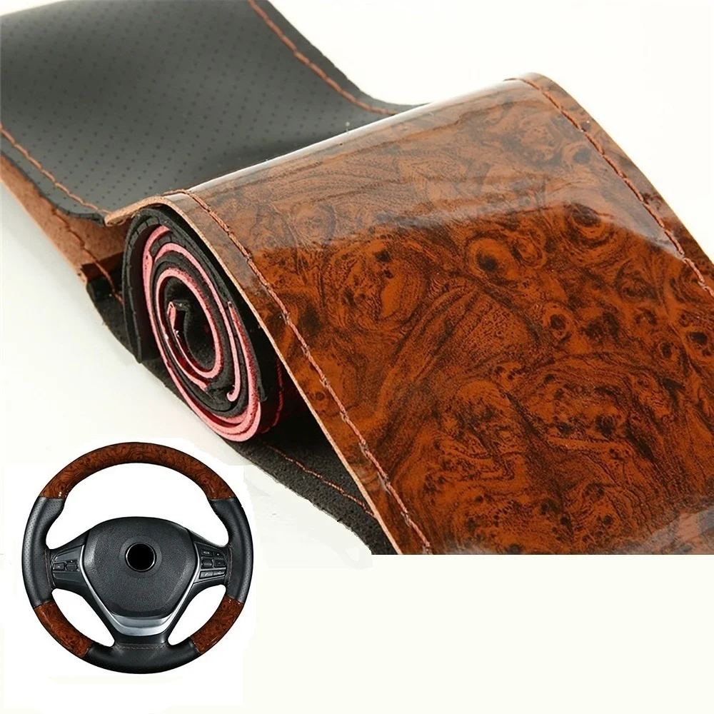 

Suitable For 38CM/15Inch Steering Wheel Cover Microfiber Leather Material Fashion Non-slip Hand-sewn Auto Parts With Needlework