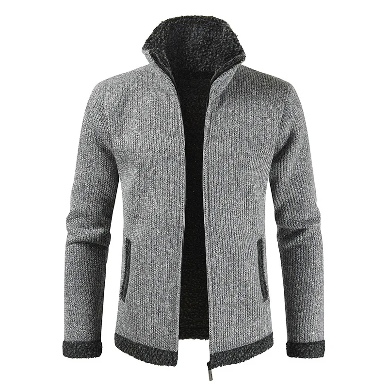 Мужской повседневный теплый кардиган толстый бархатный свитер с воротником