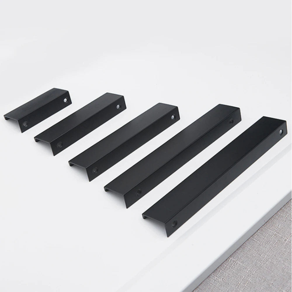 

2 Pieces Simple Invisible Handle Cabinet Drawer Handle Modern Cabinet Door Drawing Black Elongated Handle