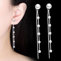 new arrival 30 silver plated fashion pearl ladies long tassel stud earrings wholesale jewelry for women anti allergy