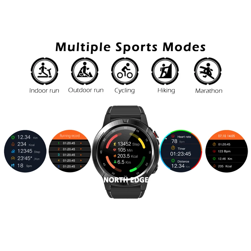 Смарт-часы North Edge мужские с GPS модный фитнес-трекер цветным экраном пульсометром