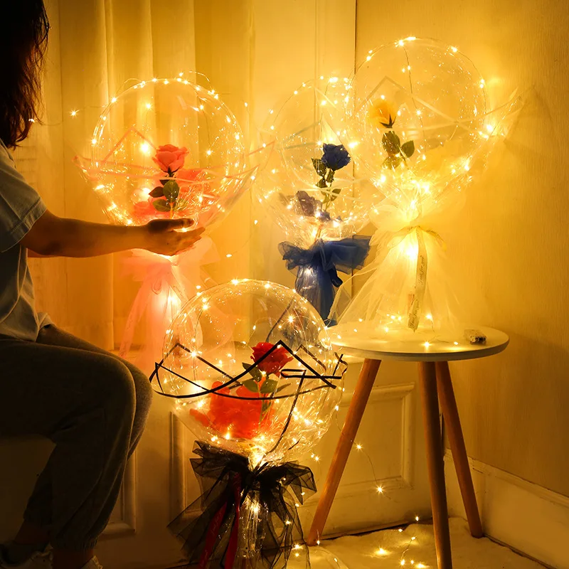 

DIY Led Light Balloon Stand with Rose Happy Birthday Party Wedding Decoration Ballon Led Bobo Balloon Bouquet Balls for Stand