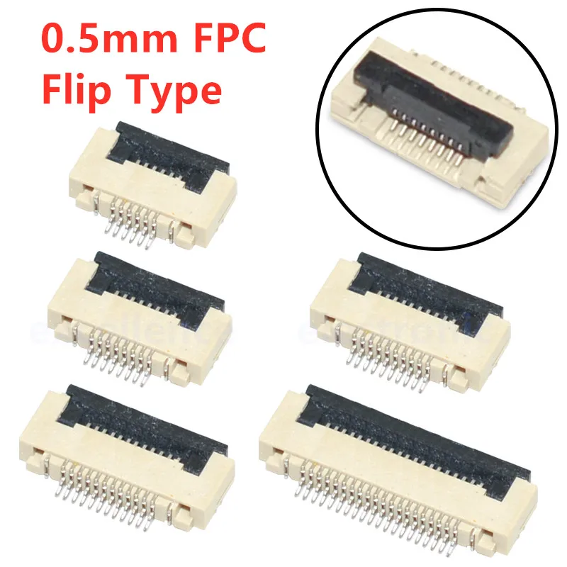 

10pcs 0.5mm Pitch Under Clamshell Socket FPC FFC Flat Cable Connector 4P 5P 6P 8P 10P 12P 14P 16P 20P 22P 24P 30P 34P 40P 50P