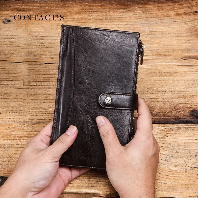 Male Clutch Leather New Fashion Trend Double Zipper Buckle Leather Men's Clutch Multifunctional Business Phone Bag