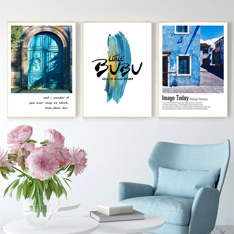 Синий архитектурный плакат в Европе домашний декор настенное искусство цитаты и