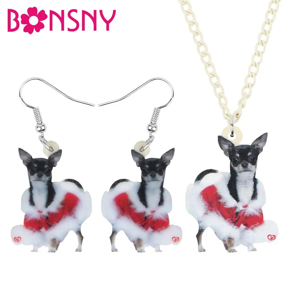 Bonsny акриловое рождественское платье Чихуахуа собака комплект ювелирных изделий