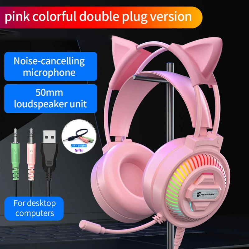 

New Professional LED Cat Ear Wired Gamer Headphones With Mic For PS4 PS5 Xbox Computer PC Gaming Headset With Volume Control