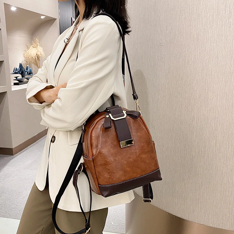 Женский прошитый рюкзак из мягкой кожи Молодежная школьная сумка для девушек