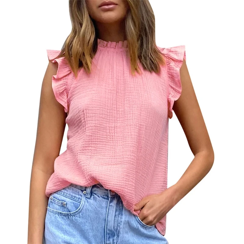 

Women Solid Color Pullover Lady Summer Casual Loose Round Neck Sleeveless Shirts
