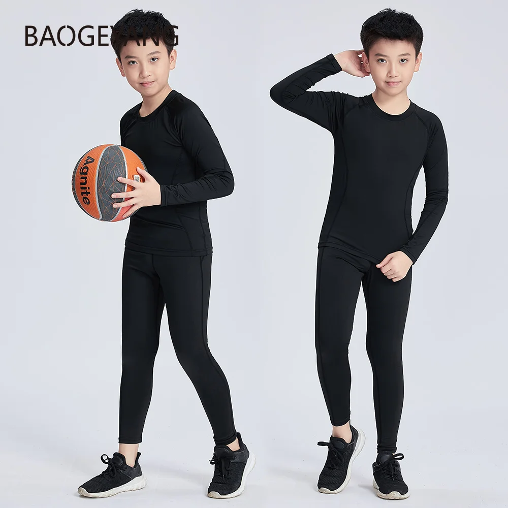 1 Sets of Children's Breathable Suit Thermal Underwear Training Suit Basketball Sweatpants Tights T Shirt Children's Clothing
