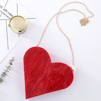 unique designer acrylic clutch fashion cute red heart shape pearl chain party evening bag women shoulder bags hot handbag purses