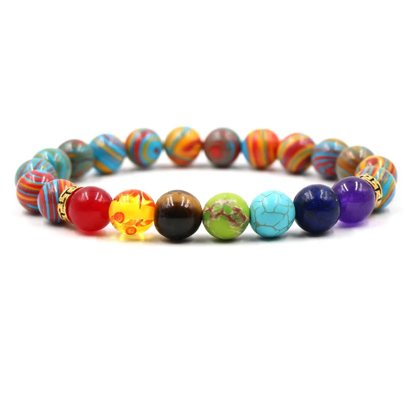 2019 Charm Color 10mm Natural Malachite Beads Bracelet Fashion Seven Chakra Elastic Bangles For Men Women Party Jewelry Gift | Украшения и