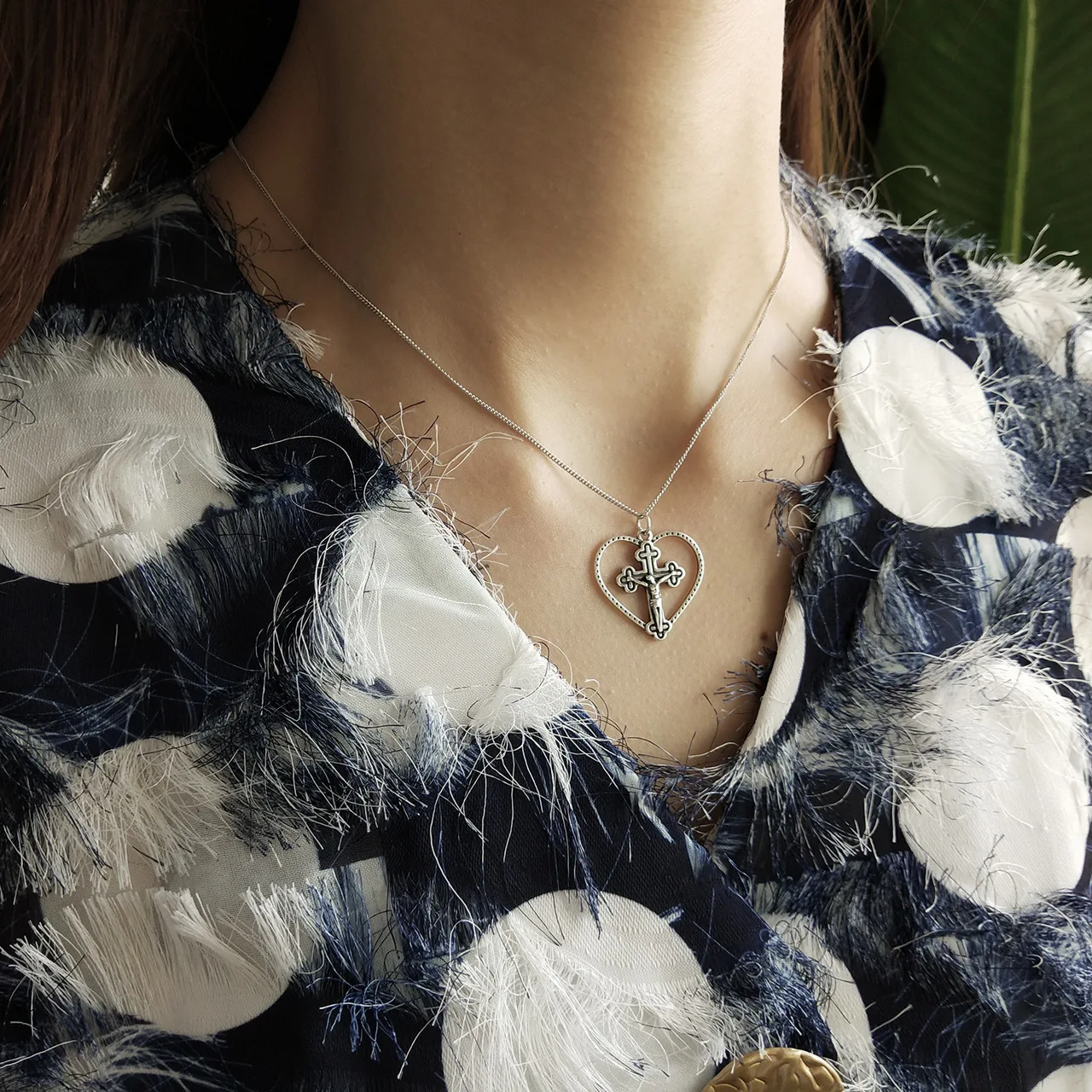 925 Чистое Серебряное сердце для влюбленных Форма Ретро сделанный старый крест