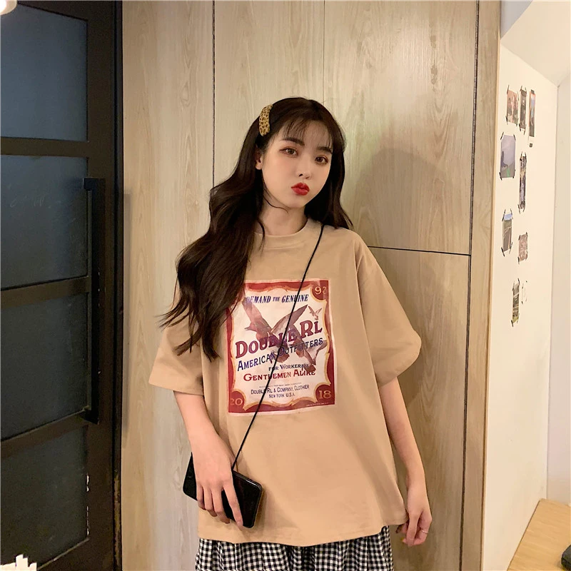 Женская футболка с короткими рукавами в стиле ретро свободные топы круглым